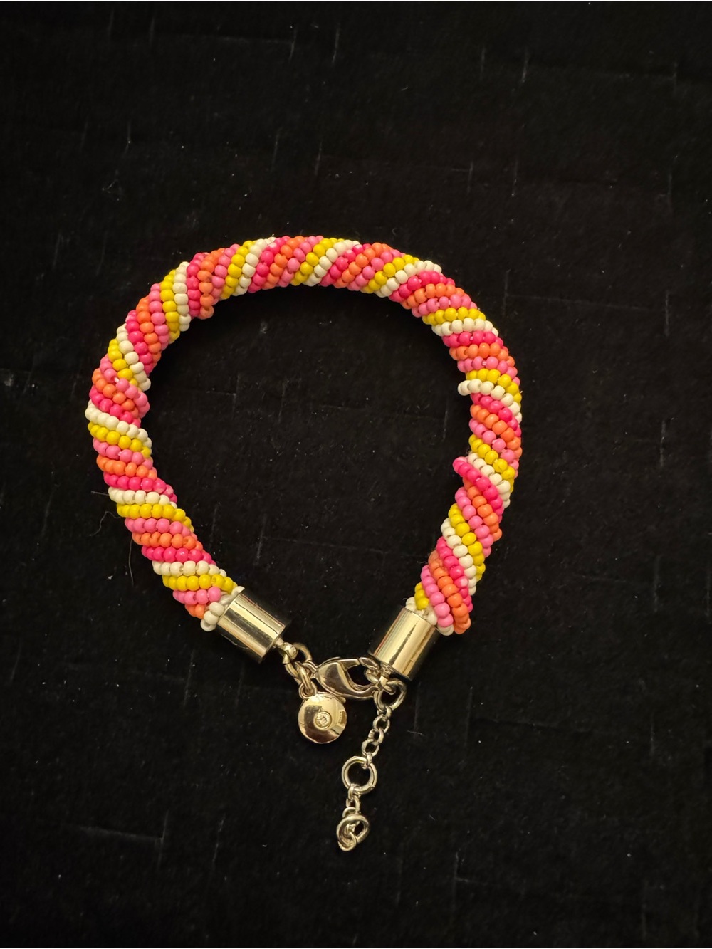 J.Crew Multicolor Seed Bead Twisted Rope Bracelet Pink Orange Yellow Gold Tone